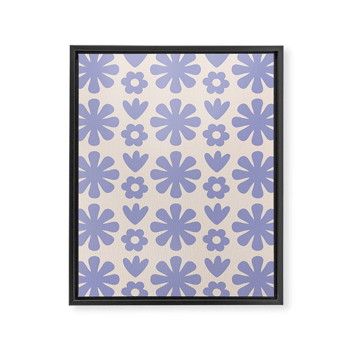 Scandi Floral Grid Retro Flower Pattern in Light Periwinkle Purple and Cream Framed Canvas Print Gallery Image 1