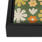 Scandi Floral Grid Retro Flower Pattern in Mossy Olive Green and Orange Framed Canvas Print Gallery Image 3