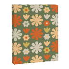Scandi Floral Grid Retro Flower Pattern in Mossy Olive Green and Orange Canvas Print Gallery Image 8