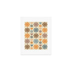 Scandi Floral Grid Retro Flower Pattern in Muted Orange, Slate Blue, Brown, Taupe, and Beige  Art Print Gallery Image 1