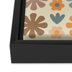 Scandi Floral Grid Retro Flower Pattern in Muted Orange, Slate Blue, Brown, Taupe, and Beige  Framed Canvas Print Gallery Image 3
