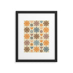 Scandi Floral Grid Retro Flower Pattern in Muted Orange, Slate Blue, Brown, Taupe, and Beige  Framed Art Print Gallery Image 6