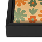 Scandi Floral Grid Retro Flower Pattern in Orange Apricot and Mossy Sage Olive Green Framed Canvas Print Gallery Image 3