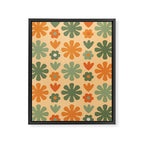 Scandi Floral Grid Retro Flower Pattern in Orange Apricot and Mossy Sage Olive Green Framed Canvas Print Gallery Image 8