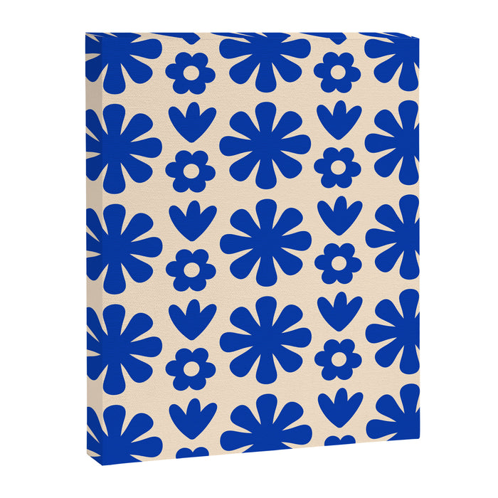 Scandi Floral Grid Retro Flower Pattern Bright Blue and Cream Canvas Print Gallery Image 1
