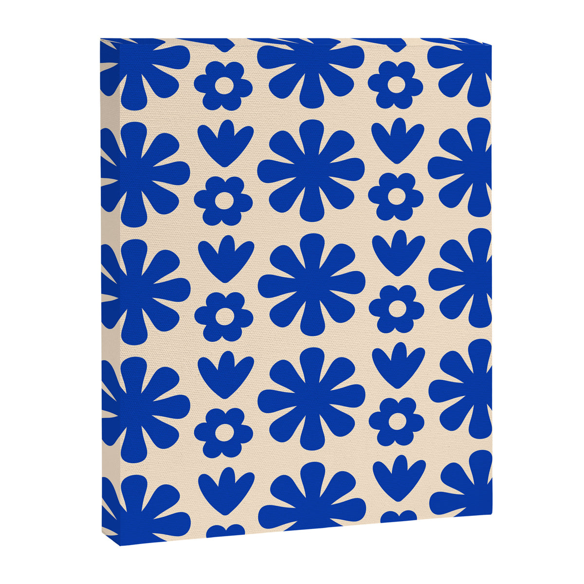 Scandi Floral Grid Retro Flower Pattern Bright Blue and Cream Canvas Print Gallery Image 8