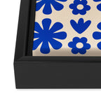 Scandi Floral Grid Retro Flower Pattern Bright Blue and Cream Framed Canvas Print Gallery Image 3