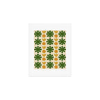 Scandi Floral Grid Retro Pattern Cream Orange Green Ochre Art Print Gallery Image 1