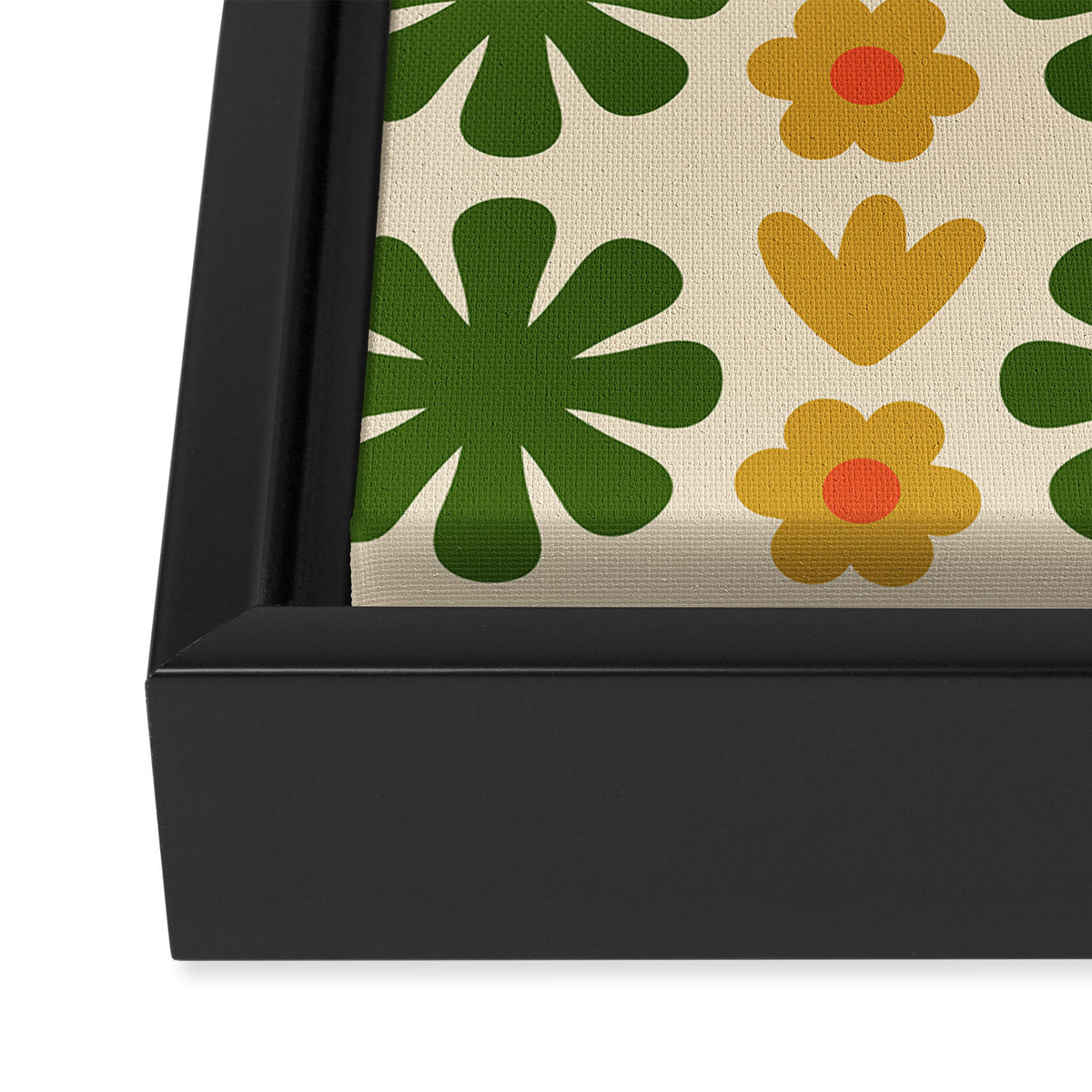 Scandi Floral Grid Retro Pattern Cream Orange Green Ochre Framed Canvas Print Gallery Image 3