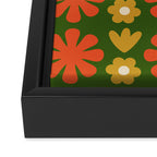 Scandi Floral Grid Retro Pattern Green Ochre Orange Cream Framed Canvas Print Gallery Image 3