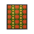 Scandi Floral Grid Retro Pattern Green Ochre Orange Cream Framed Canvas Print Gallery Image 8