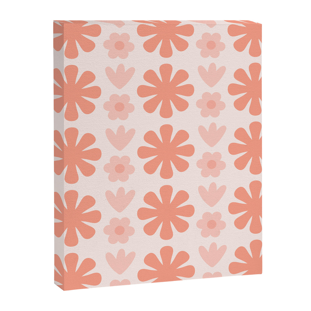 Scandi Floral Grid Retro Pattern in Pale Blush Pink Canvas Print Gallery Image 8