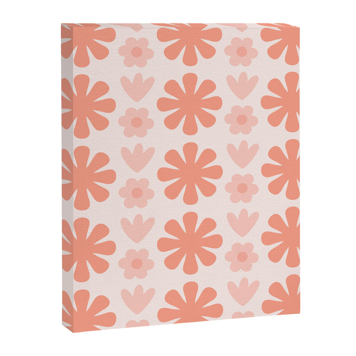 Scandi Floral Grid Retro Pattern in Pale Blush Pink Canvas Print Gallery Image 1