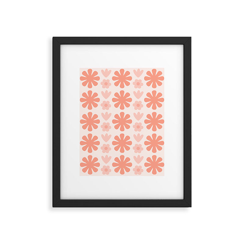 Scandi Floral Grid Retro Pattern in Pale Blush Pink Framed Art Print Gallery Image 6