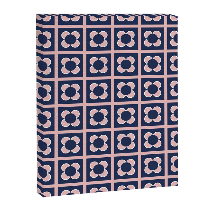 Scandi Flower Minimalist Mid Century Floral Pattern in Pink, White, and Navy Blue Canvas Print Gallery Image 1