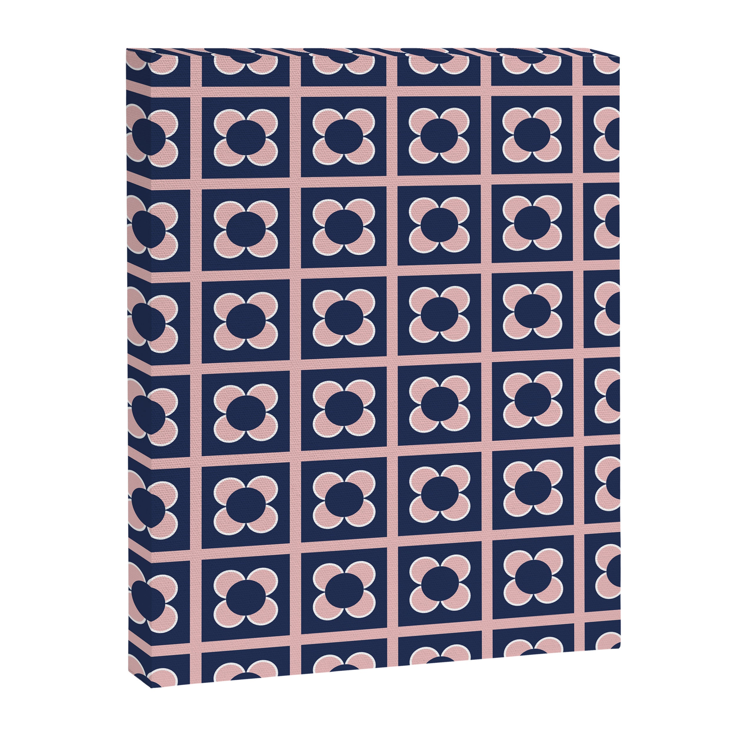 Scandi Flower Minimalist Mid Century Floral Pattern in Pink, White, and Navy Blue Canvas Print Gallery Image 8