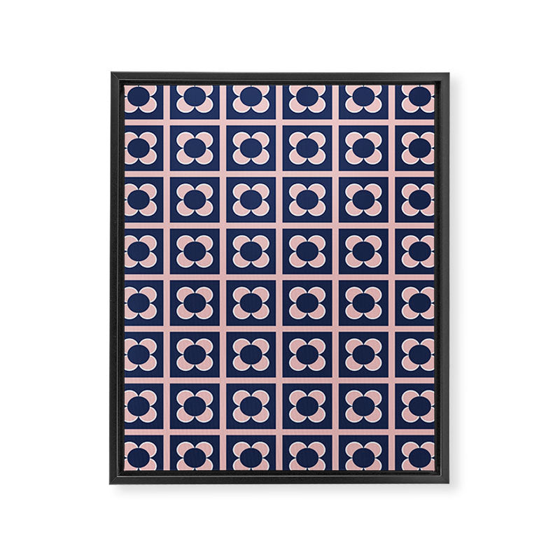 Scandi Flower Minimalist Mid Century Floral Pattern in Pink, White, and Navy Blue Framed Canvas Print Gallery Image 8