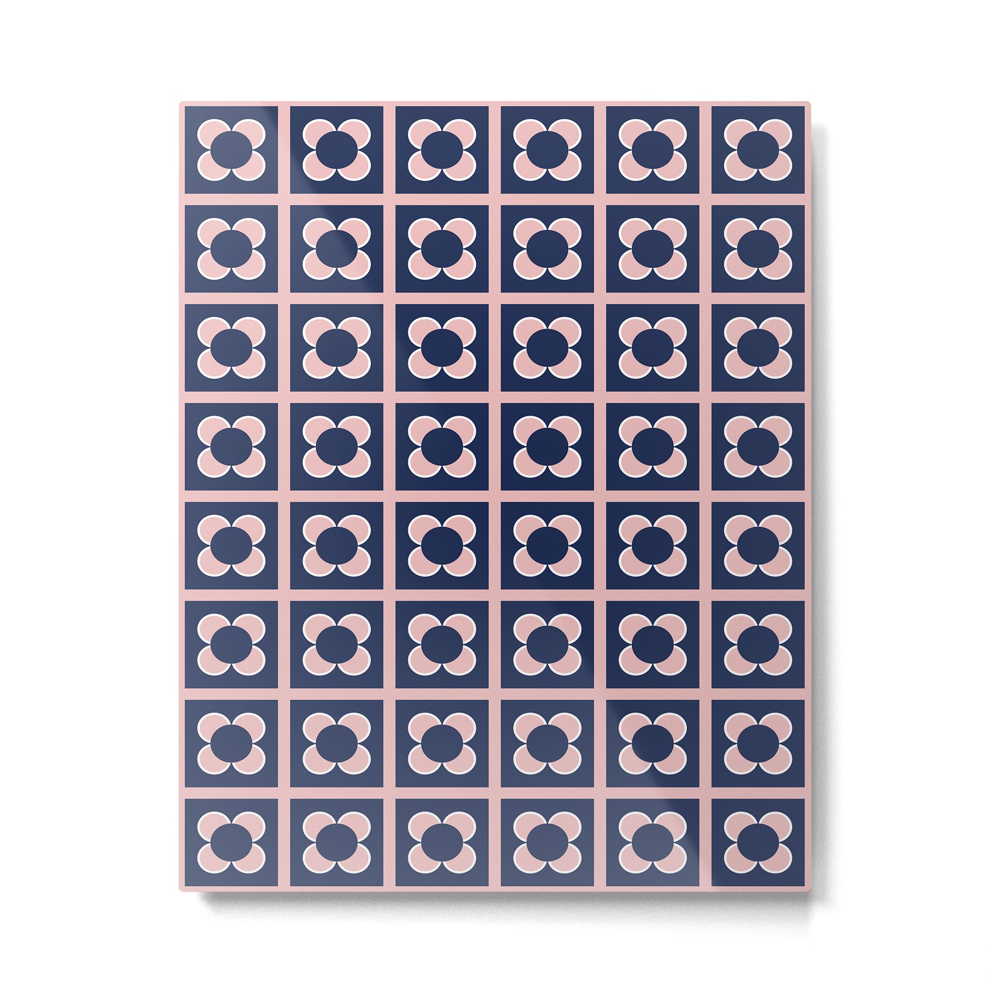 Scandi Flower Minimalist Mid Century Floral Pattern in Pink, White, and Navy Blue Metal Print Gallery Image 6