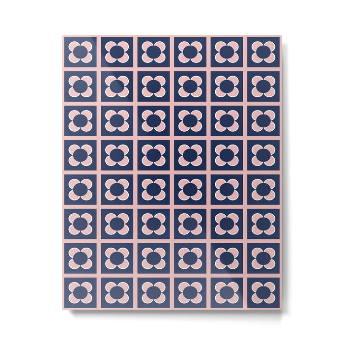 Scandi Flower Minimalist Mid Century Floral Pattern in Pink, White, and Navy Blue Metal Print Gallery Image 1