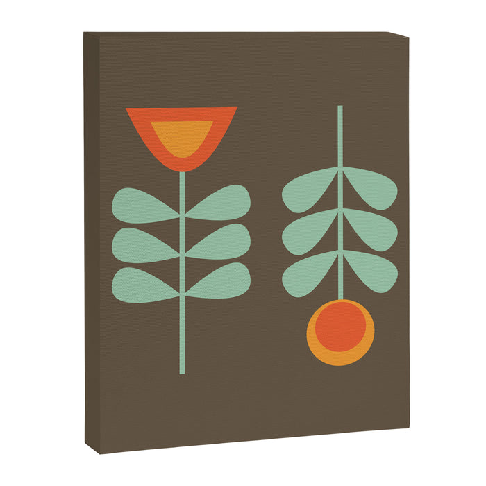 Scandi Flower Pair Retro Floral Minimalist Brown Orange Celadon Mint Canvas Print Gallery Image 1