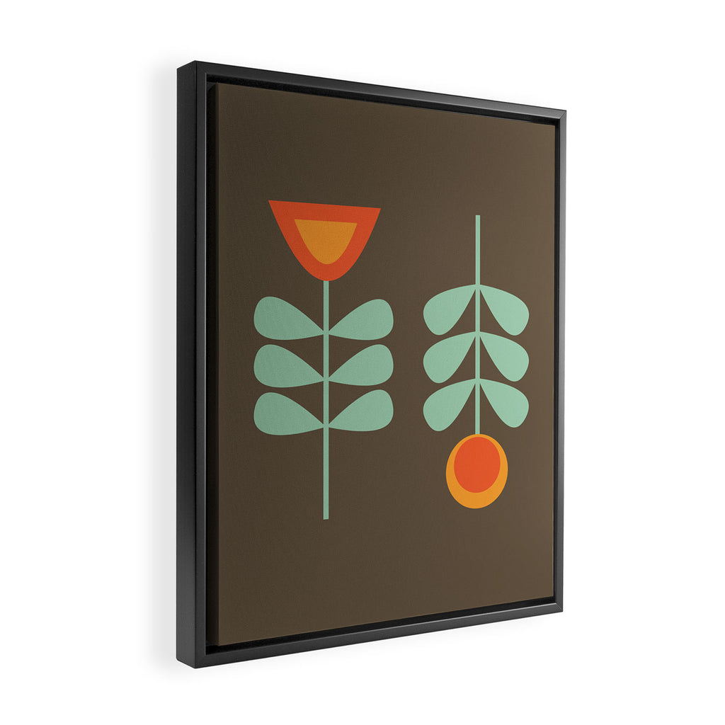 Scandi Flower Pair Retro Floral Minimalist Brown Orange Celadon Mint Framed Canvas Print Gallery Image 2