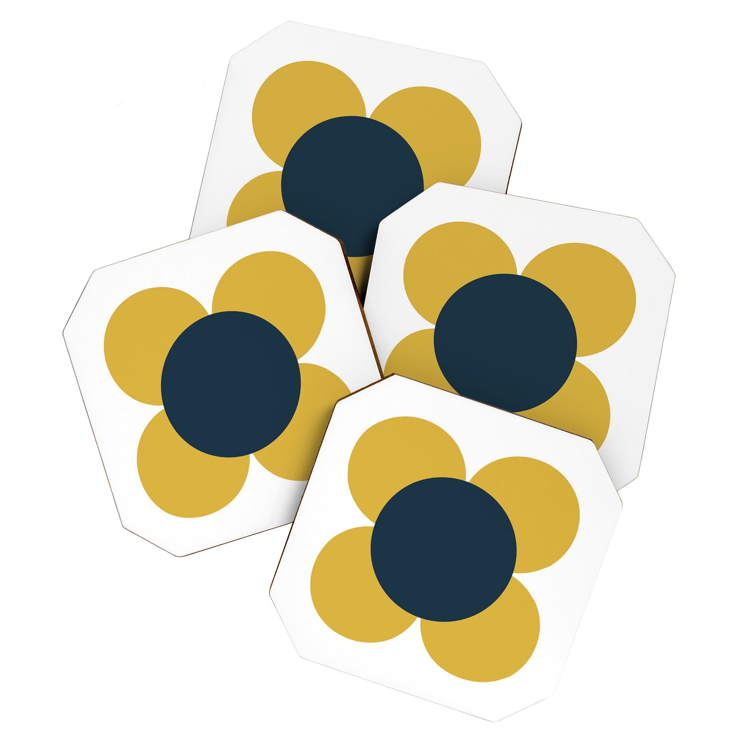 Scandi Flower Single - Retro Minimalist Floral Pattern in Light Mustard, Navy Blue, and White Coaster Gallery Image 1