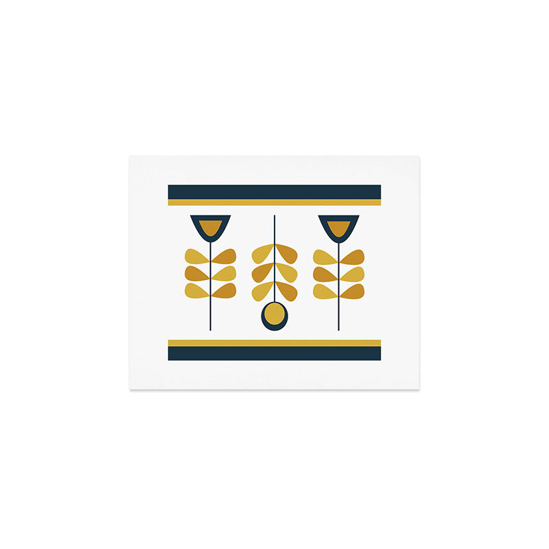 Scandi Garden Floral Triplet Framed - Light Mustard, Dark Mustard, Navy Blue, White Art Print Gallery Image 1