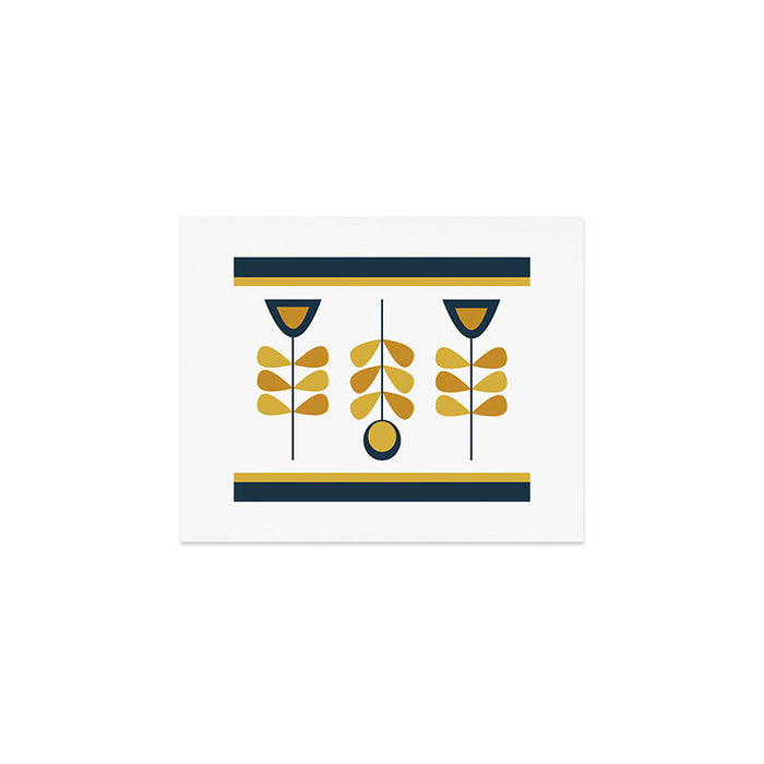 Scandi Garden Floral Triplet Framed - Light Mustard, Dark Mustard, Navy Blue, White Art Print Gallery Image 1