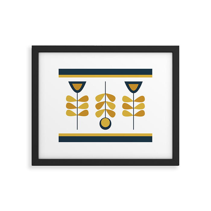 Scandi Garden Floral Triplet Framed - Light Mustard, Dark Mustard, Navy Blue, White Framed Art Print Gallery Image 1
