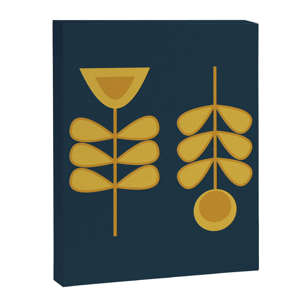 Scandi Garden Retro Minimalist Flower Pair in Mustard Yellow and Navy Blue Canvas Print Gallery Image 8