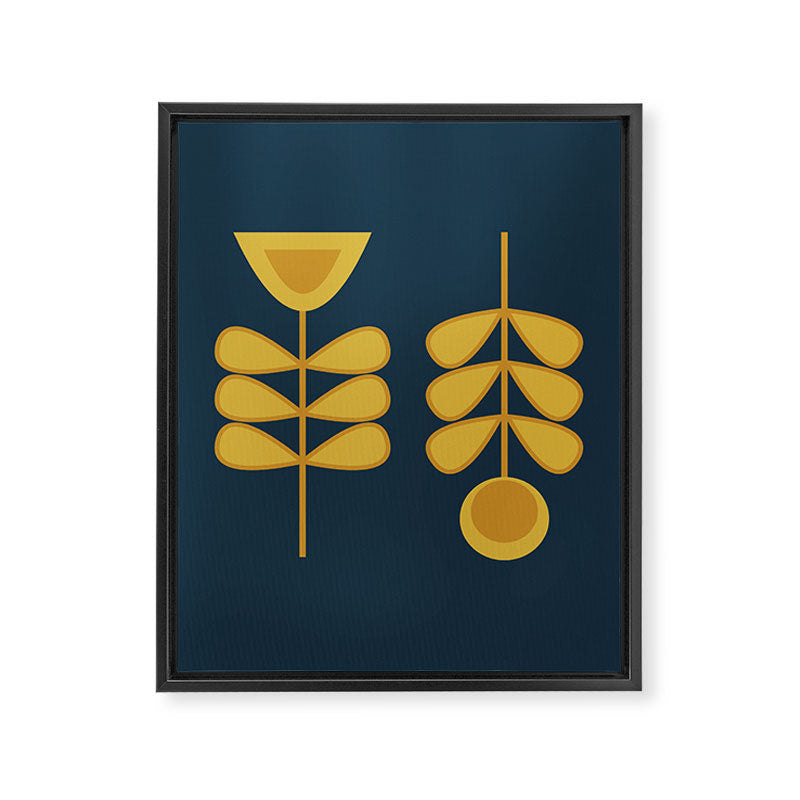 Scandi Garden Retro Minimalist Flower Pair in Mustard Yellow and Navy Blue Framed Canvas Print Gallery Image 8