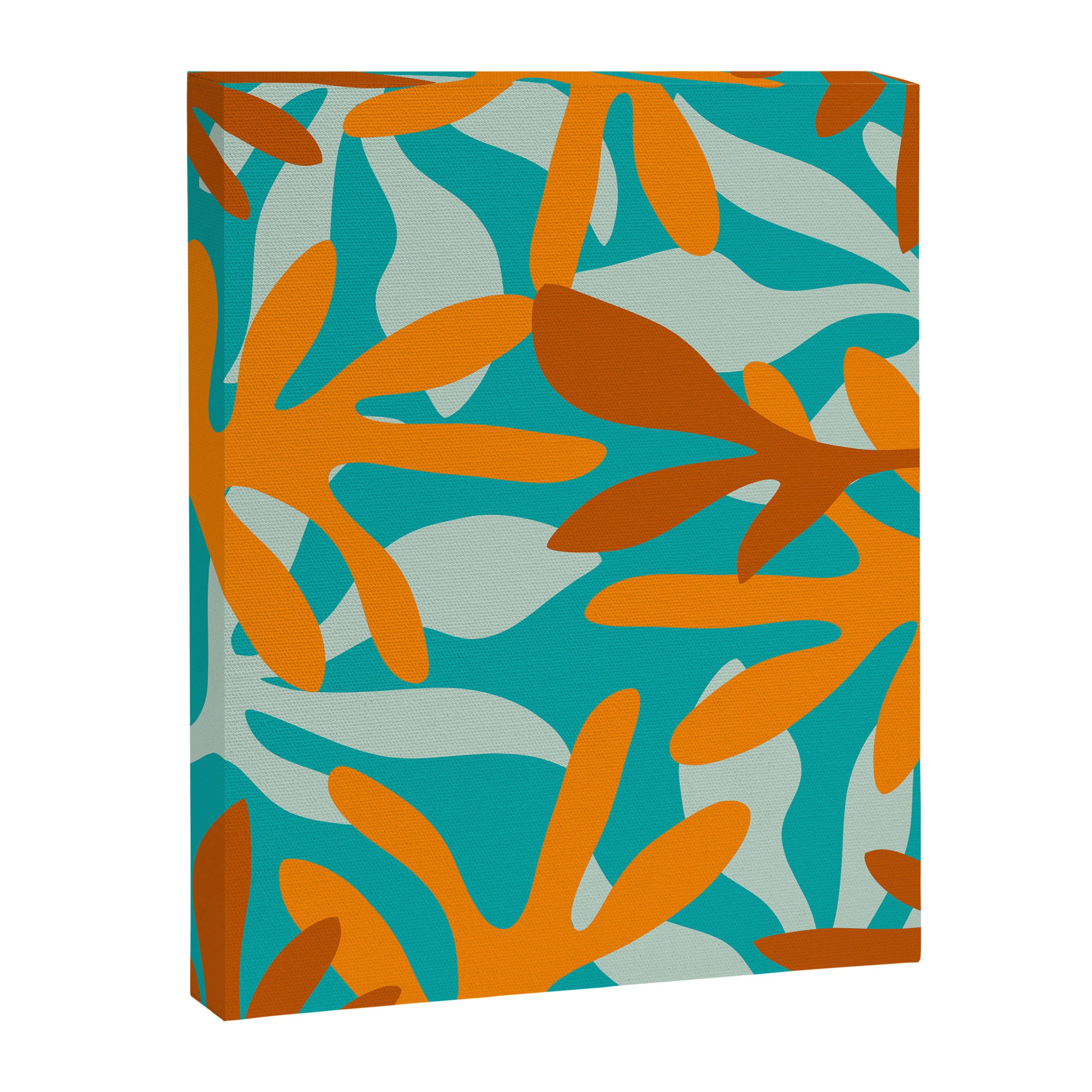 Seychelles Garden Botanical Abstract in Rust, Orange, Aqua, and Turquoise Canvas Print Gallery Image 6