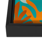Seychelles Garden Botanical Abstract in Rust, Orange, Aqua, and Turquoise Framed Canvas Print Gallery Image 3