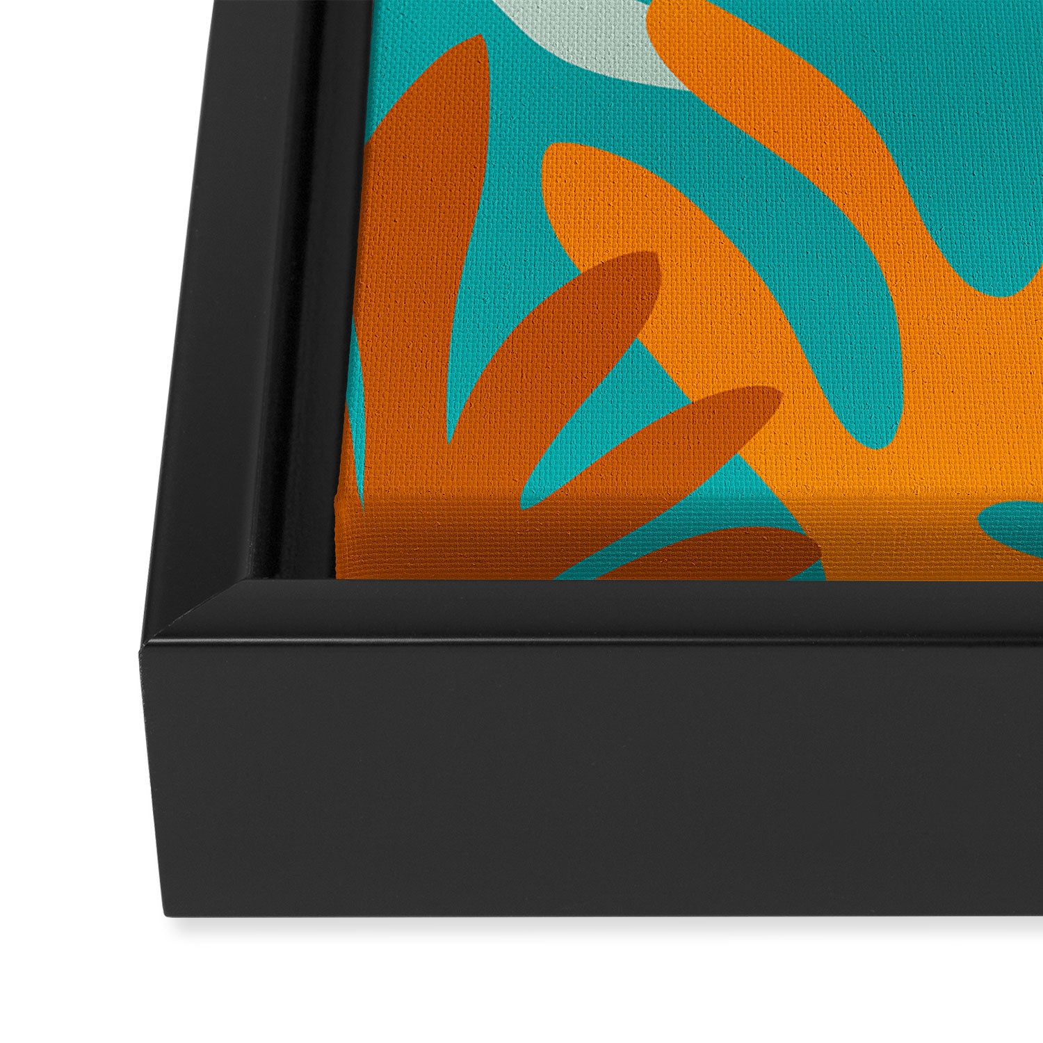 Seychelles Garden Botanical Abstract in Rust, Orange, Aqua, and Turquoise Framed Canvas Print Gallery Image 3