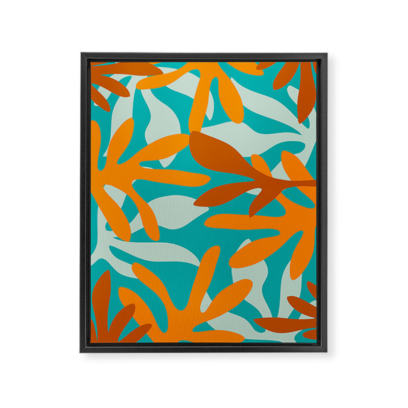 Seychelles Garden Botanical Abstract in Rust, Orange, Aqua, and Turquoise Framed Canvas Print Gallery Image 6