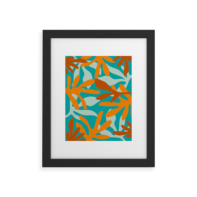 Seychelles Garden Botanical Abstract in Rust, Orange, Aqua, and Turquoise Framed Art Print Gallery Image 4
