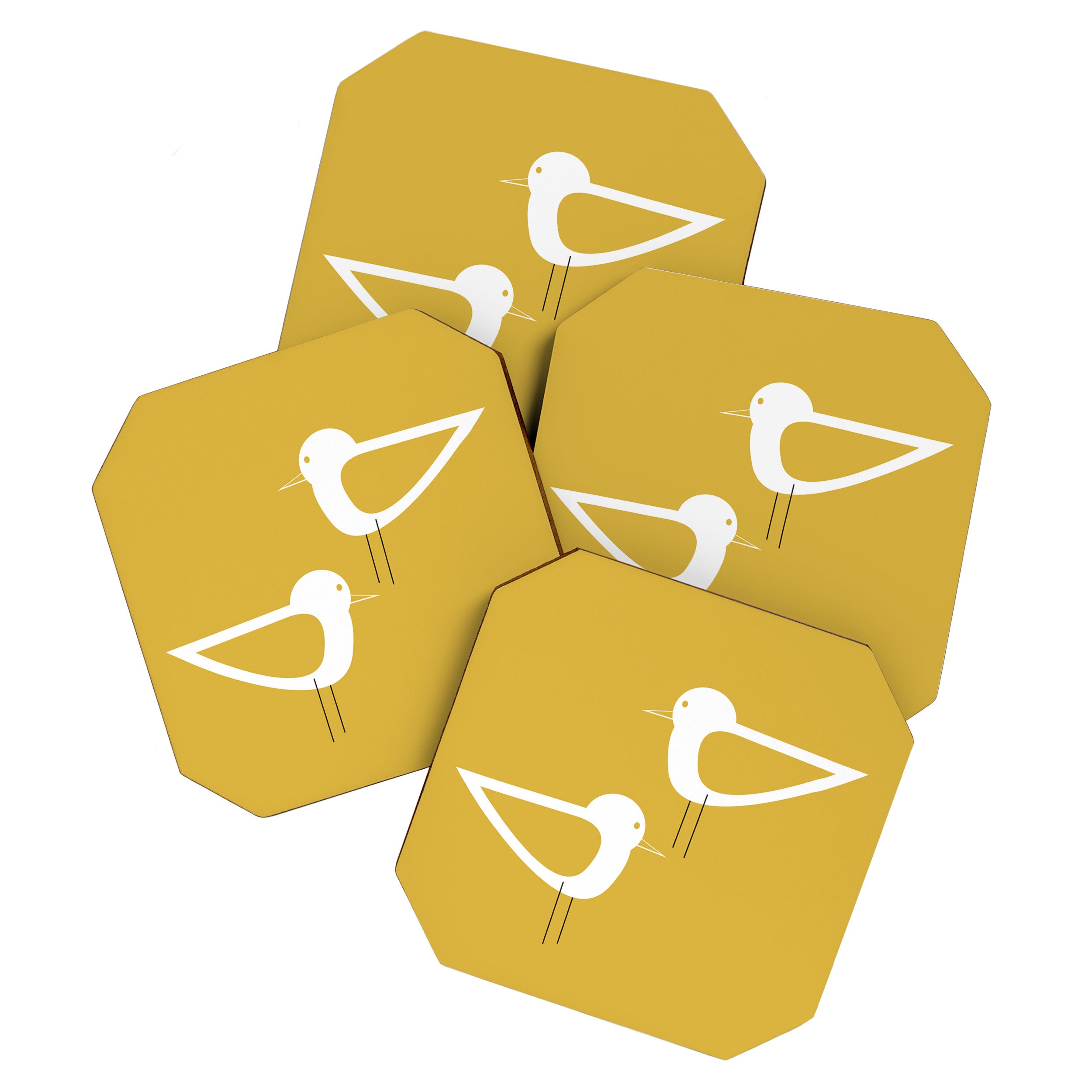 Shorebird Pair in Light Mustard and White Coaster Gallery Image 1