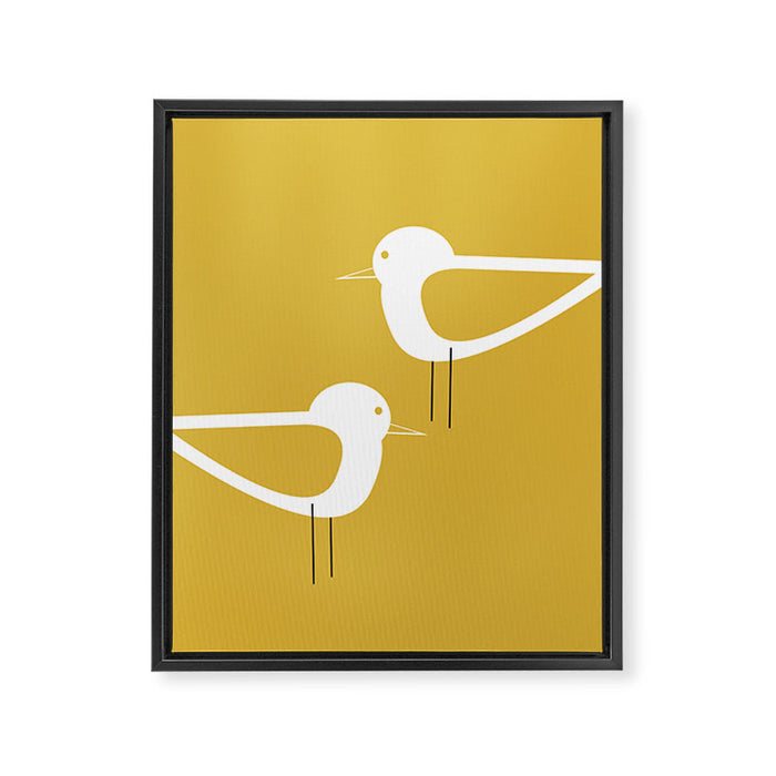 Shorebird Pair in Light Mustard and White Framed Canvas Print Gallery Image 1