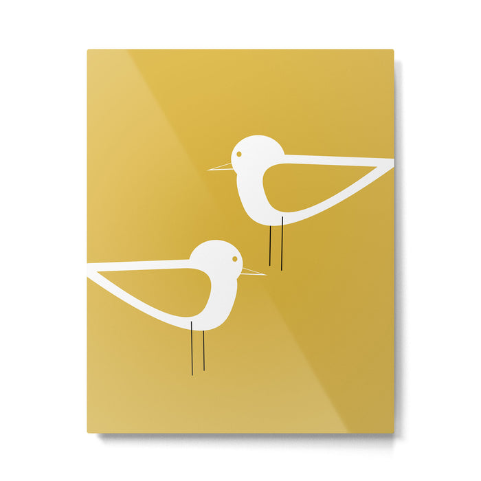 Shorebird Pair in Light Mustard and White Metal Print Gallery Image 1