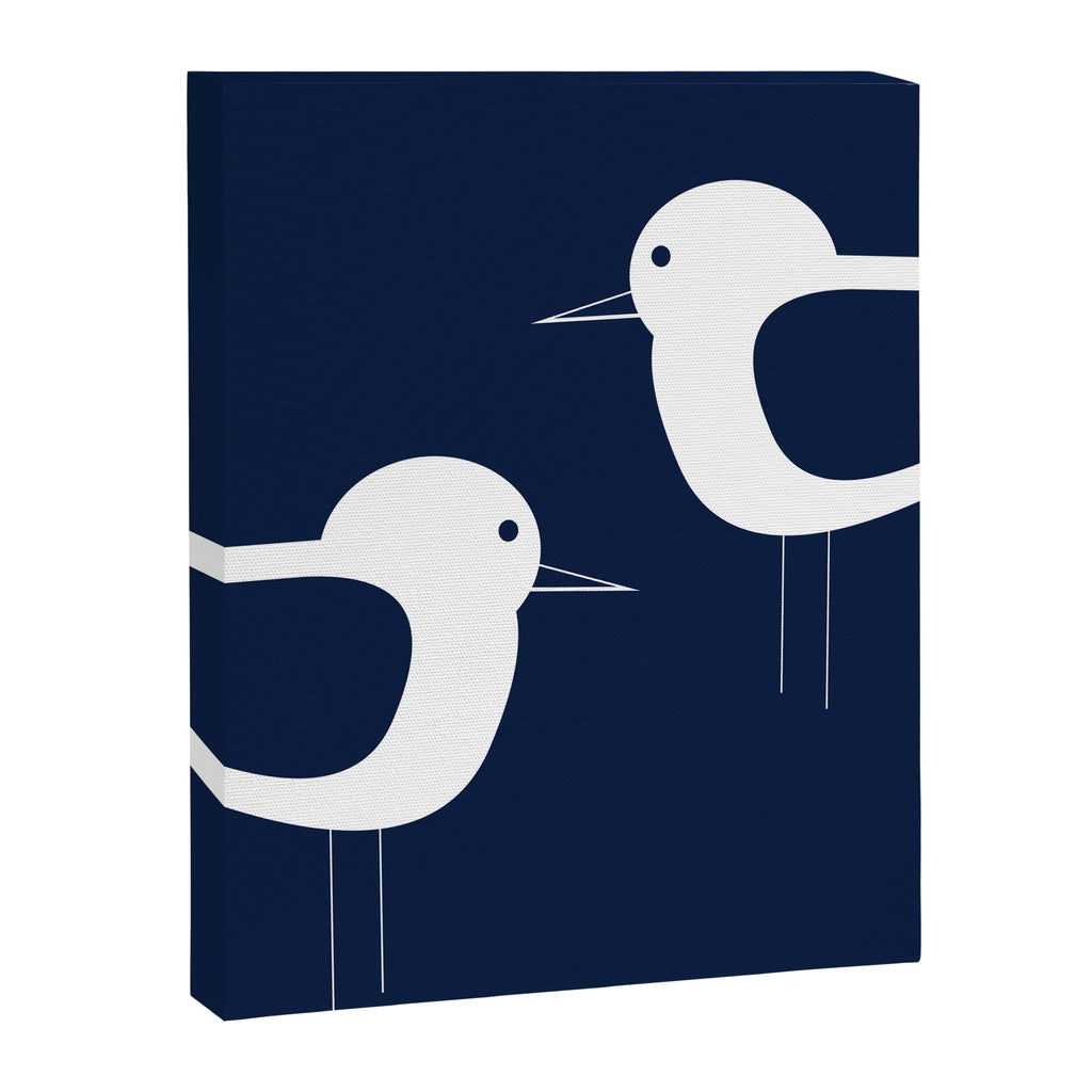 Shorebird Pair - Minimalist Beach Birds in White and Nautical Navy Blue Canvas Print Gallery Image 8