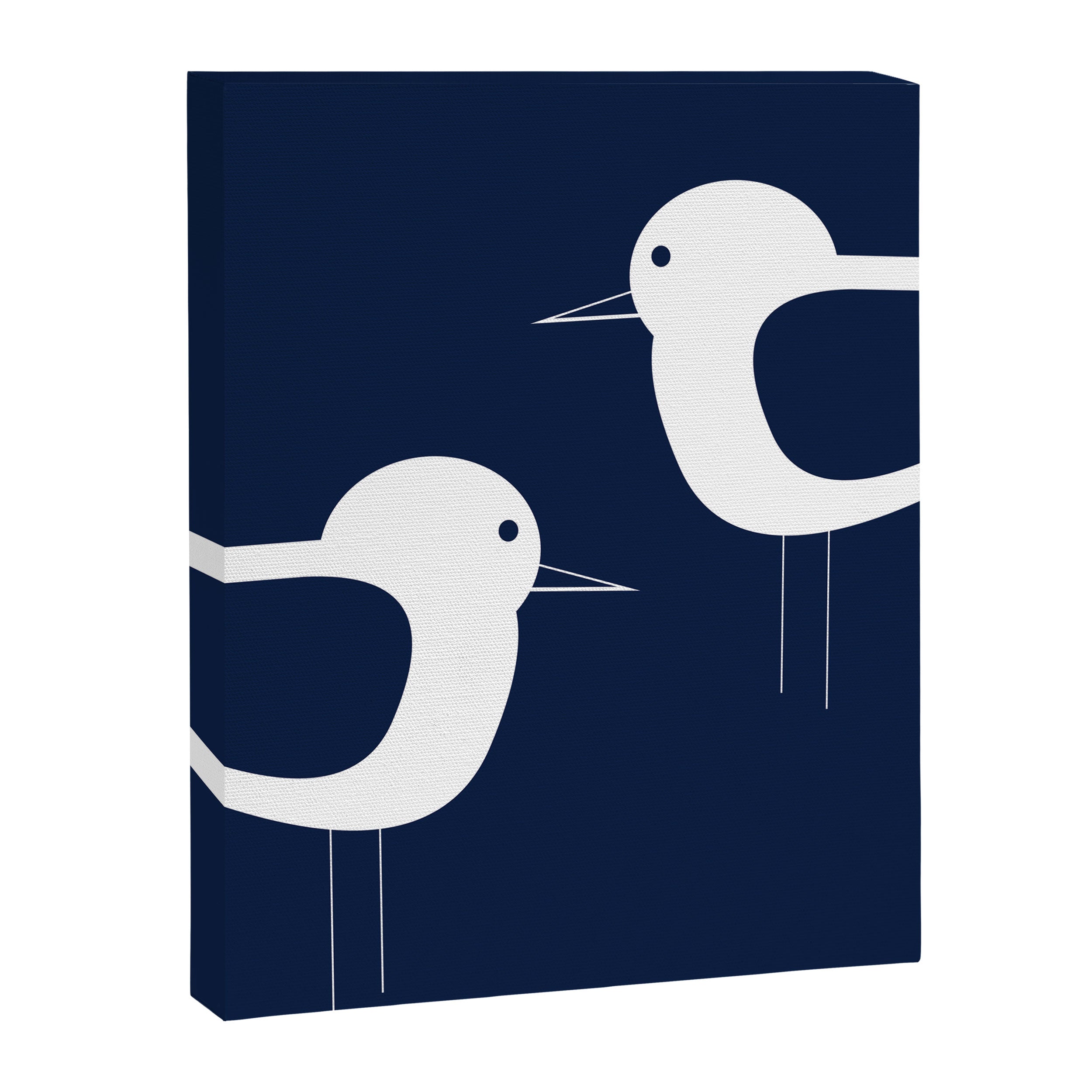 Shorebird Pair - Minimalist Beach Birds in White and Nautical Navy Blue Canvas Print Gallery Image 8