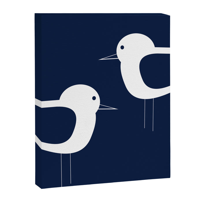 Shorebird Pair - Minimalist Beach Birds in White and Nautical Navy Blue Canvas Print Gallery Image 1