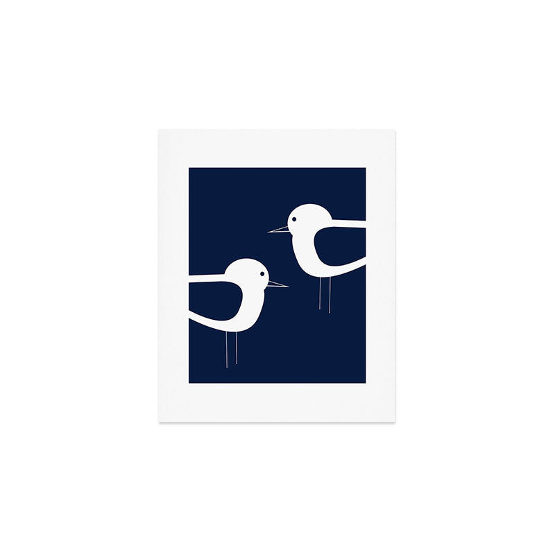 Shorebird Pair - Minimalist Beach Birds in White and Nautical Navy Blue Art Print Gallery Image 1