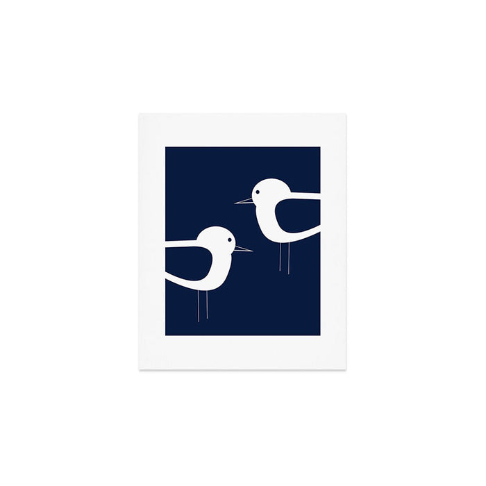 Shorebird Pair - Minimalist Beach Birds in White and Nautical Navy Blue Art Print Gallery Image 1