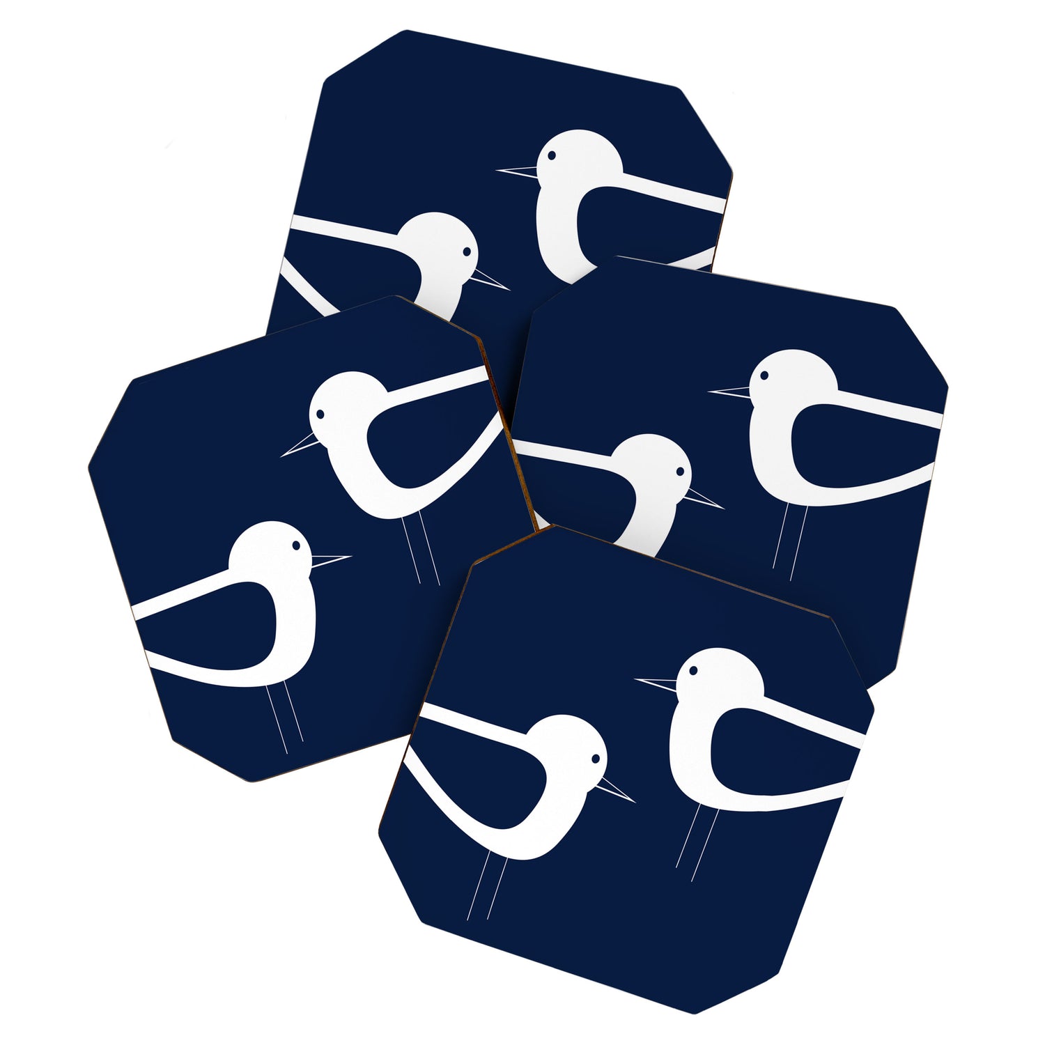 Shorebird Pair - Minimalist Beach Birds in White and Nautical Navy Blue Coaster Gallery Image 1