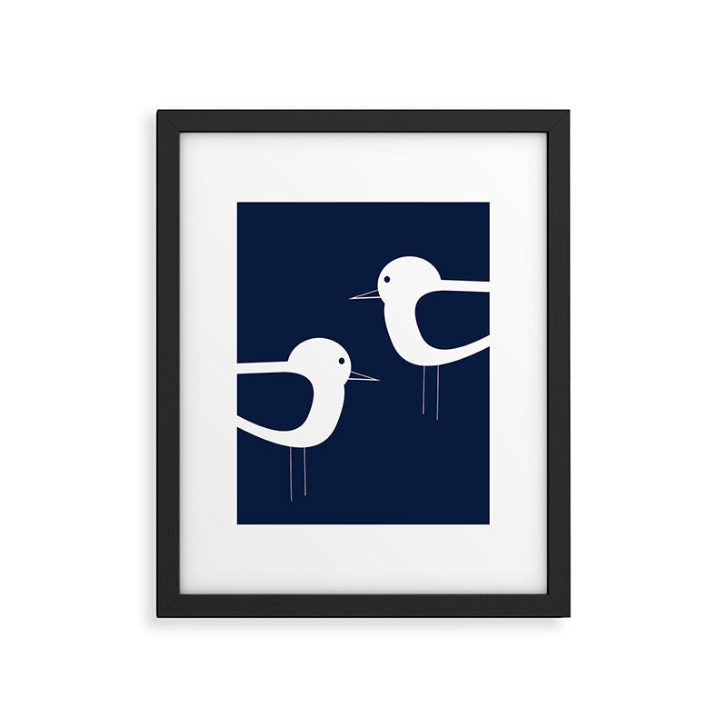 Shorebird Pair - Minimalist Beach Birds in White and Nautical Navy Blue Framed Art Print Gallery Image 6