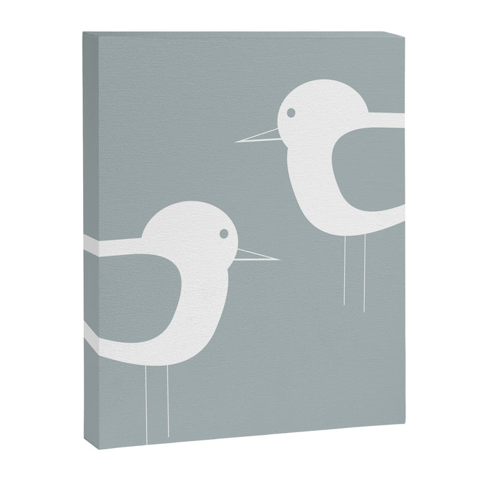 Shorebird Pair Minimalist Coastal Bird Couple in Light Blue-Gray and White Canvas Print Gallery Image 1