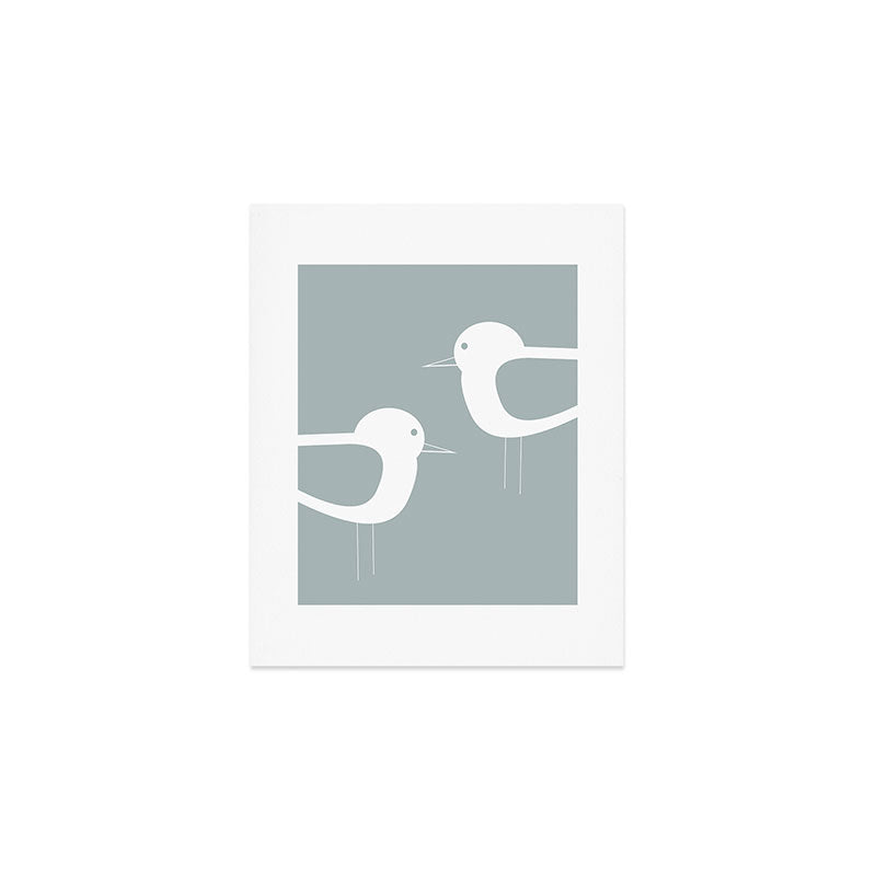 Shorebird Pair Minimalist Coastal Bird Couple in Light Blue-Gray and White Art Print Gallery Image 1