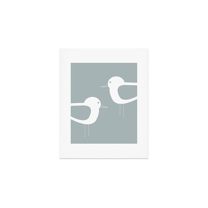 Shorebird Pair Minimalist Coastal Bird Couple in Light Blue-Gray and White Art Print Gallery Image 1