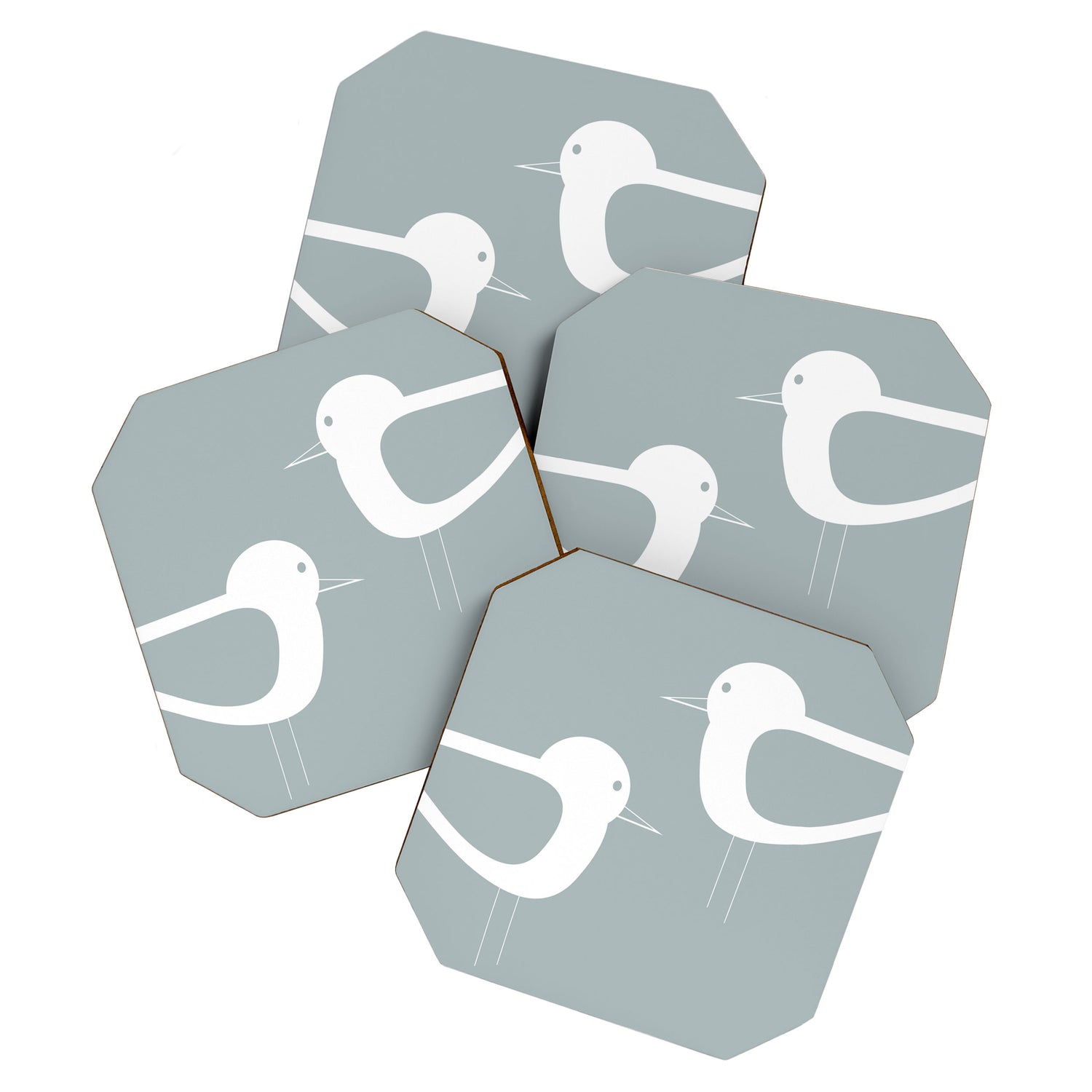 Shorebird Pair Minimalist Coastal Bird Couple in Light Blue-Gray and White Coaster Gallery Image 1